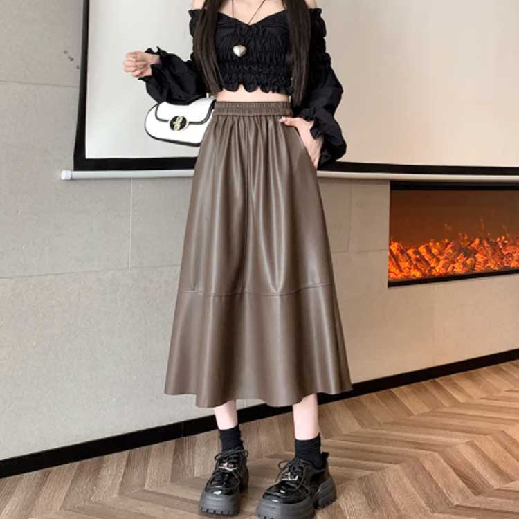 レディース ボトムス スカート フェイクレザー レザースカート PUレザー フレアスカート ハイウエスト ロングスカート オフィスカジュアル ボトムス Aライン 上品 大人 秋冬 秋服 20代 30代 40代 50代 送料無料 ロング丈 きれいめ