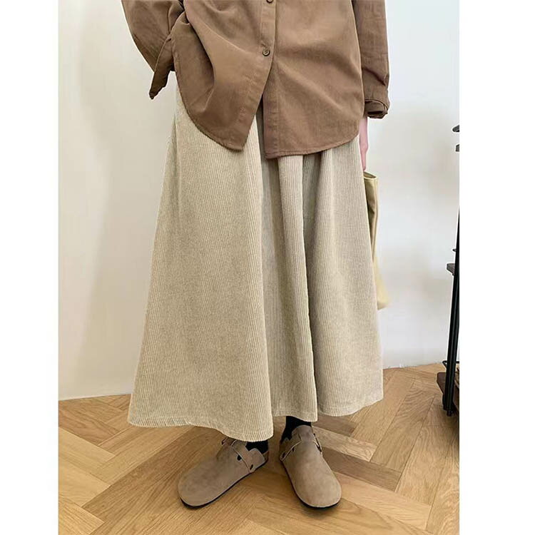 膝下 コーデュロイスカート ロング丈 マキシ丈 ロングスカート スカート レディース 大きいサイズ ひざ下 フレアスカート コーデュロイ ゆったり 秋 冬 ボトムス Aライン ウエストゴム 春 冬 コーデュロイ暖かい 韓国 通勤 オフィス 入園式 卒業式 送料無料