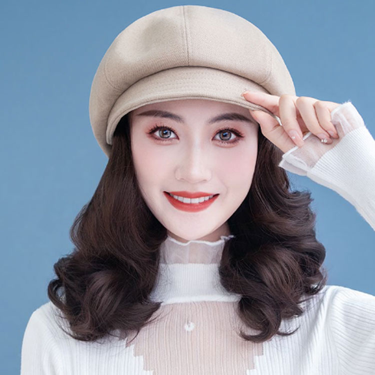 業務SHOP SaK24の毛付き帽子 ウィッグ 付き 帽子 キャスケット 髪付き帽子 ウィッグ付き帽子 レディース 帽子付きウィッグ 医療用帽子 医療用ウィッグ ウィッグ付き 帽子 ハット 小顔効果 自然 ロング カール ウェーブ 人工毛 耐熱 かつら アイロン使用可｜アングル2