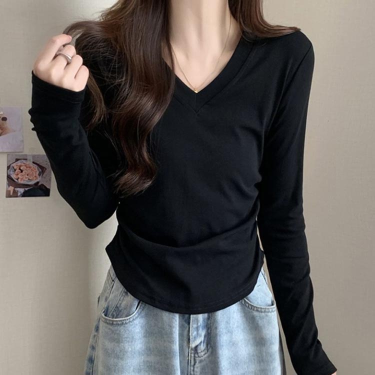 長袖tシャツ Vネック ロンt スリムフィット レディース インナー 長袖 tシャツ カットソー ロングtシャツ 春 秋 冬 薄手 スリム 細身 ストレッチ インナーtシャツ 綿 コットン ナチュラル 秋服 秋物 トップス 無地 シンプル 【送無】 sak24-10012176 業務SHOP SaK24 サンプル画像2