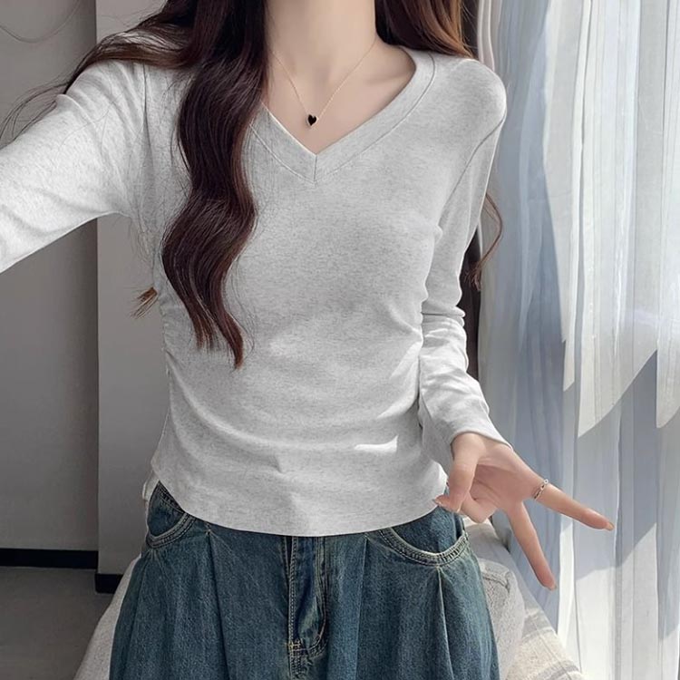 長袖tシャツ Vネック ロンt スリムフィット レディース インナー 長袖 tシャツ カットソー ロングtシャツ 春 秋 冬 薄手 スリム 細身 ストレッチ インナーtシャツ 綿 コットン ナチュラル 秋服 秋物 トップス 無地 シンプル 【送無】 sak24-10012176 業務SHOP SaK24 サンプル画像3