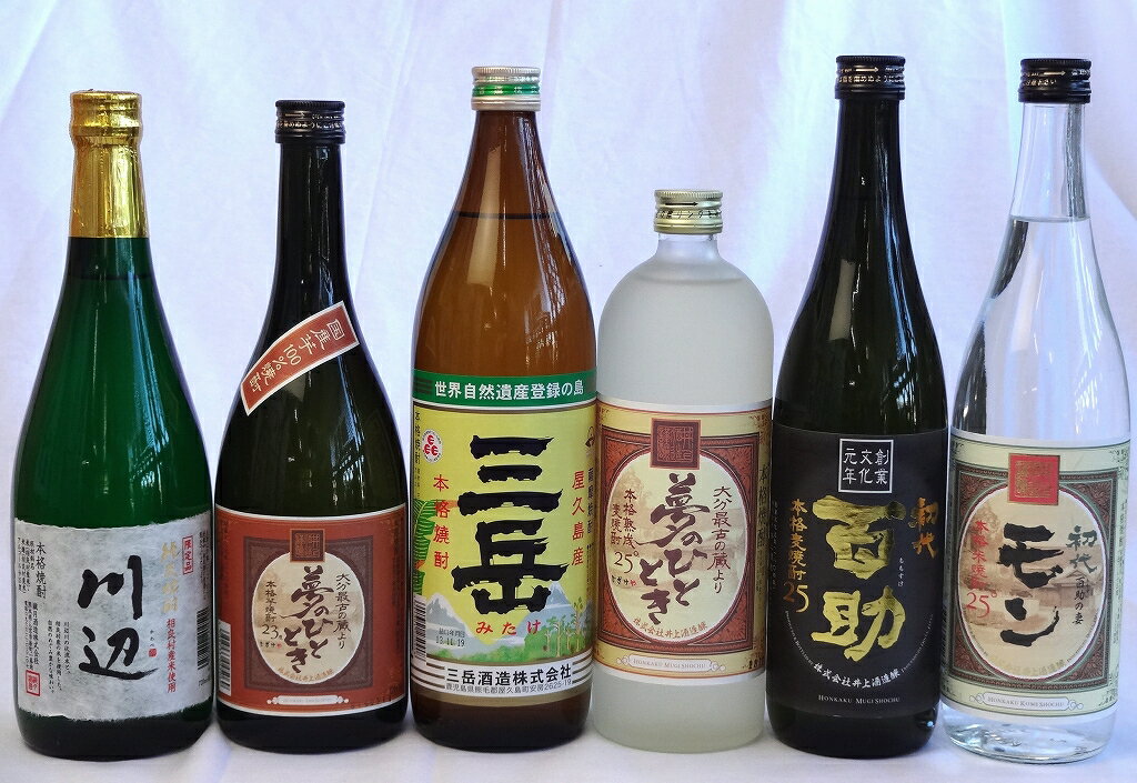 三岳 芋焼酎 焼酎6本セット(麦焼酎 百助 25度 720ml 麦焼酎 夢のひととき 25度 720ml 三岳 25度 900ml 芋焼酎 夢のひととき 23度 720ml 米焼酎 川辺 720ml 米焼酎 モン 720ml）