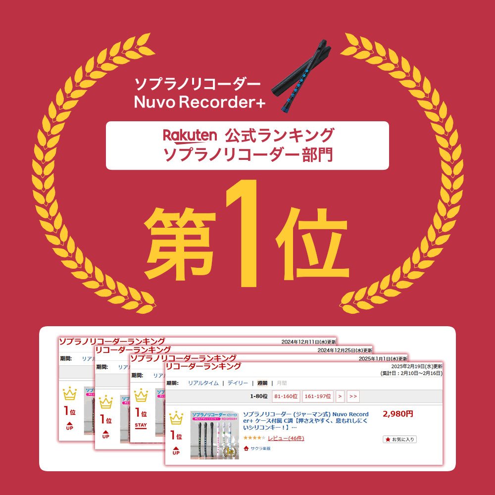 ソプラノリコーダー (ジャーマン式) Nuvo Recorder+ ケース付属 C調【押さえやすく、息もれしにくいシリコンキー！】【ヌーボ リコーダープラス PLUSE 簡単 音楽 学校 授業 子ども 子供 小学校 発達障害 運動障害 】【5と0のつく日は当店ポイント5倍！】