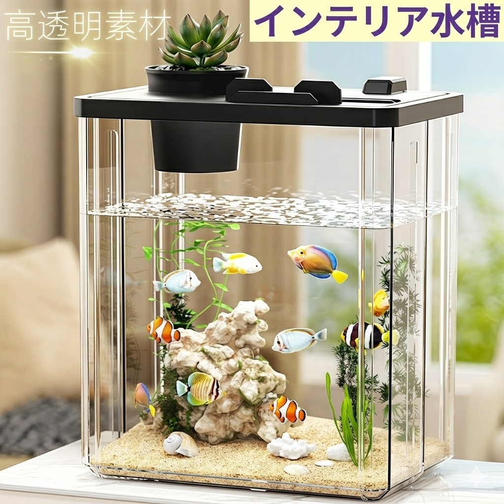 水槽 セット おしゃれ 小型 アクリル水槽 卓上 インテリア 【高透明/軽量/割れにくい】 メダカ 金魚 ベ..