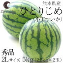 送料無料　熊本県産　ひとりじめ（小玉すいか）　秀品　2Lサイズ　2.5キロ×2玉　化粧箱　スイカ　西 ...