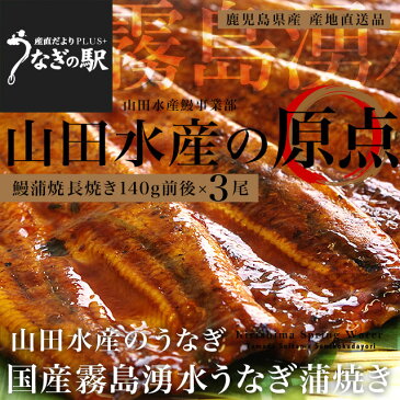 父の日にも最適　鹿児島県産　山田水産の国産うなぎ「霧島湧水うなぎ蒲焼」長焼き（140g×3尾）　送料無料　鰻蒲焼　ウナギ　父の日選べます　※クール冷凍便