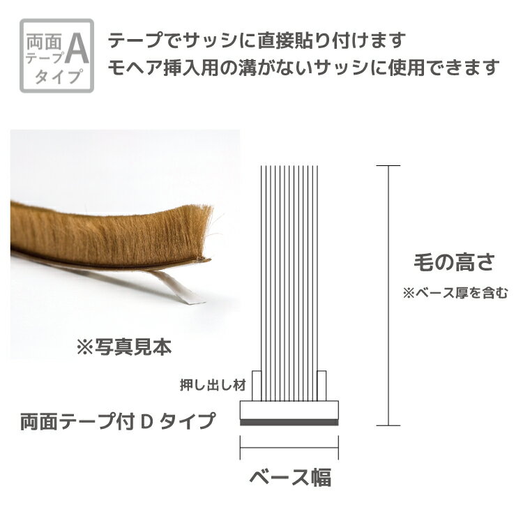 網戸用 高さ15mm すき間隠し モヘア粘着テープ付dタイプ 網戸 A 2p Br Bw B Br Bw B 箱売り500m単位 材質pp 植毛2列 ブロンズ ブラウン ベース幅6mm 高さ15mm 窓の網戸とサッシの隙間から虫の侵入を防ぐモヘア材 パイルウェザーシール すきまテープ 毛 アミド屋