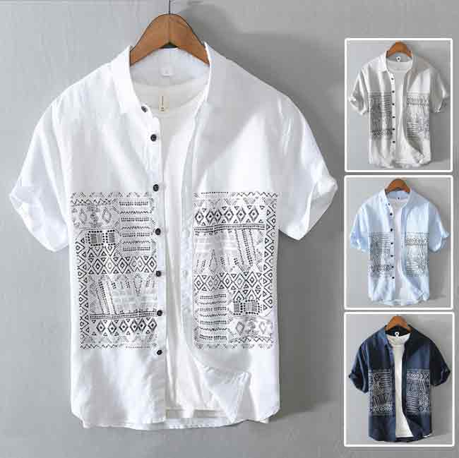 Rakuten - 【綿麻リネン・シャツ】半袖シャツ カジュアルシャツ 開襟シャツ 涼しい 通気