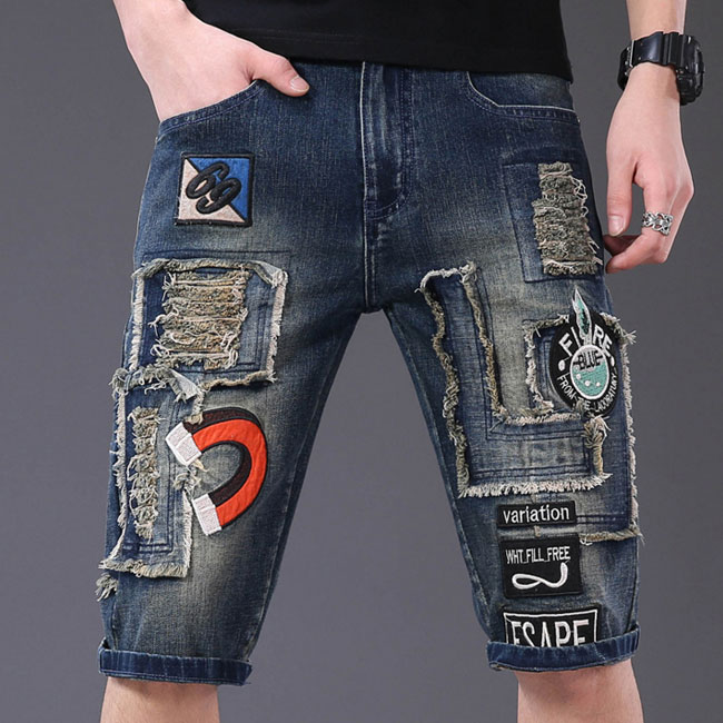 Rakuten - 【ボトムス・パンツ】ハーフパンツ デニム ダメージ加工　カーゴパンツ 短パン カジュアル ウエストゴム