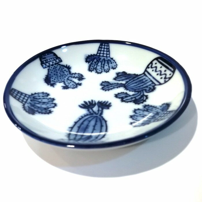 染付陶器 小皿 豆皿 ソーサー 醤油皿 しょう油皿 サボテン さぼてん 植物 観葉植物 和風 和柄 おしゃれ..