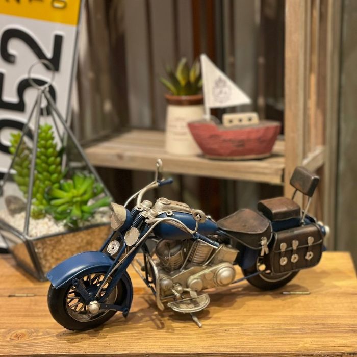 ブリキモーターサイクル ブルー 青 43052 ブリキ おもちゃ バイク オートバイ アンティーク レトロ 置き物 オブジェ インテリア おしゃれ ギフト　インテリアグッズ ディスプレイ ミニチュア ブリキのおもちゃ コレクション ビンテージ ノスタルジック フィギュア