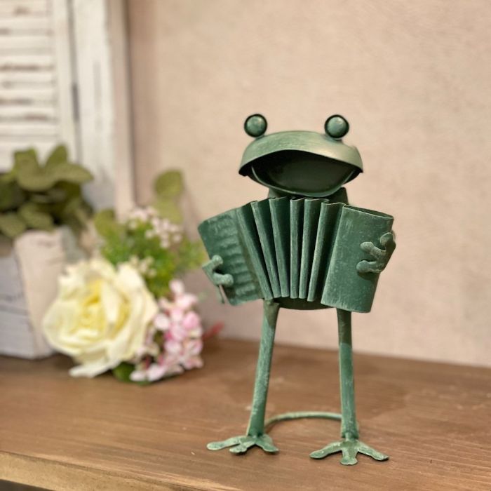 乐天商城 - カエルアコーディオン アンティーク 4884 おしゃれ かわいい オブジェ ナチュラル 置き物 緑 かわいい アコーディオン チェロ 楽器