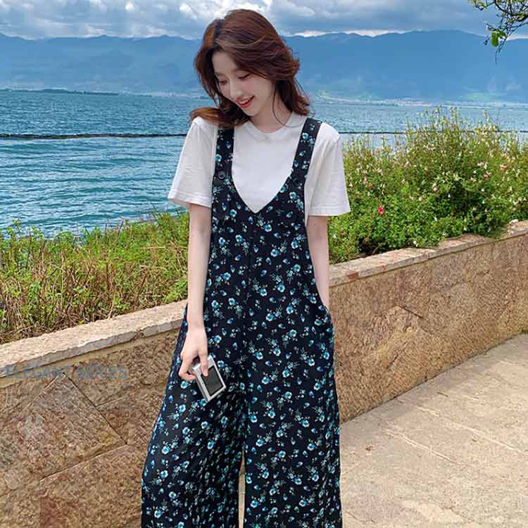 オールインワン 花柄 総柄 オーバーオール レディース 春 夏 秋 薄手 サロペット パンツ ワイドパンツ 9分丈 ゆったり キャミサロペット Vネック きれいめ かわいい 美脚 通勤 通学 体型カバー 着痩せ ガウチョパンツ カジュアル 大人 可愛い 20代 30代 40代 50代 【送無】