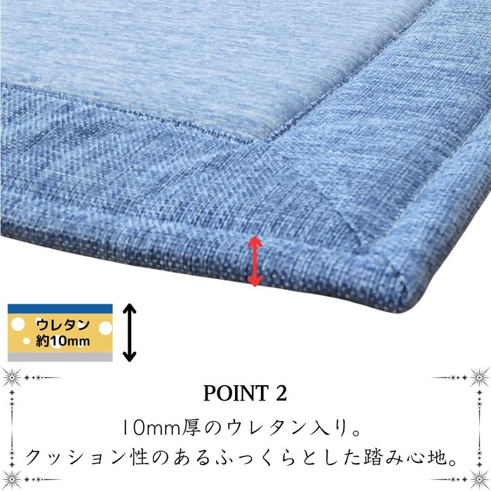 冷感厚手ラグ ピュアクール 2畳用/3畳用 接触冷感 ふっくらウレタン10mm 幅広縁 [3]