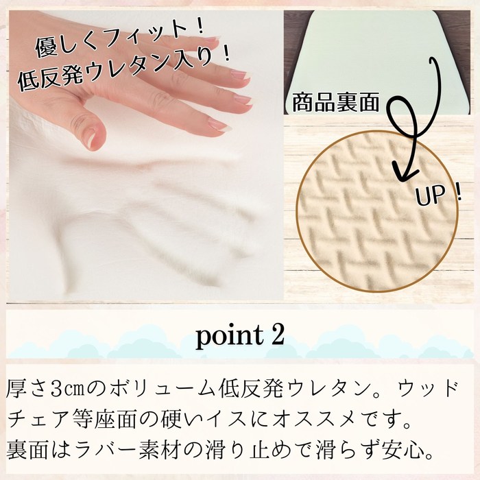 長毛チェアパッド角座 ホワイト 35x35cm角型 ふわふわ手触り 低反発ウレタン入り 裏面滑り止め [2]