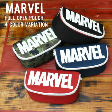 【1000円以上購入で全商品送料無料！】【メール便可】MARVEL マーベル フルオープン ポーチ ペンケース 筆箱 レディース メンズ シンプル カジュアル スパイダーマン スーパーマン キャプテンアメリカ 化粧ポーチ 文房具 筆記用具 アメリカン ニューヨーク あす楽