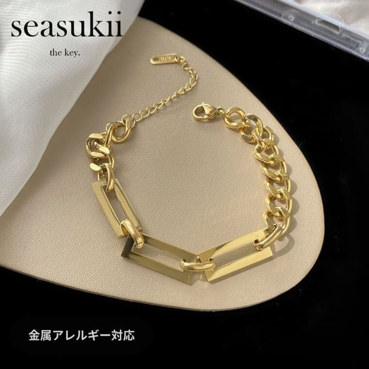 【12/4 20:00~全品50％OFFクーポンあり】ブレスレット スクエアチェーン ステンレス製 サイズ調整可 シンプルデザイン チェーンブレスレット 汗 プール 錆びにくい つけっぱなし デイリー カジュアル 大人かわいい 上品 きれいめ プレゼント ギフト