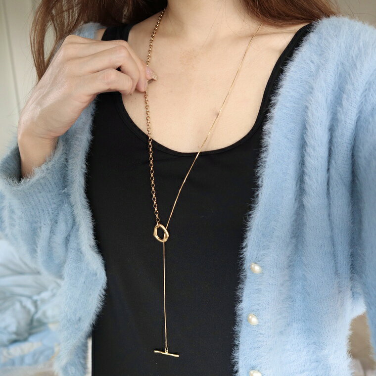 ネックレス ラリエット アシンメトリーデザイン チェーンネックレス ロングネックレス スネークチェーン あずきチェーン エレガント レディース アクセサリー デイリー プレゼント ギフト ママコーデ