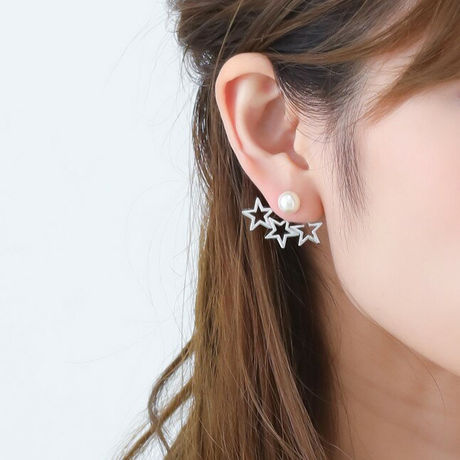 【楽天スーパーSALE 10%OFF】ピアス 両耳用 星 スター デザインキャッチ パール プラスチックパール 真鍮 個性的 カジュアル レディース ジュエリー...