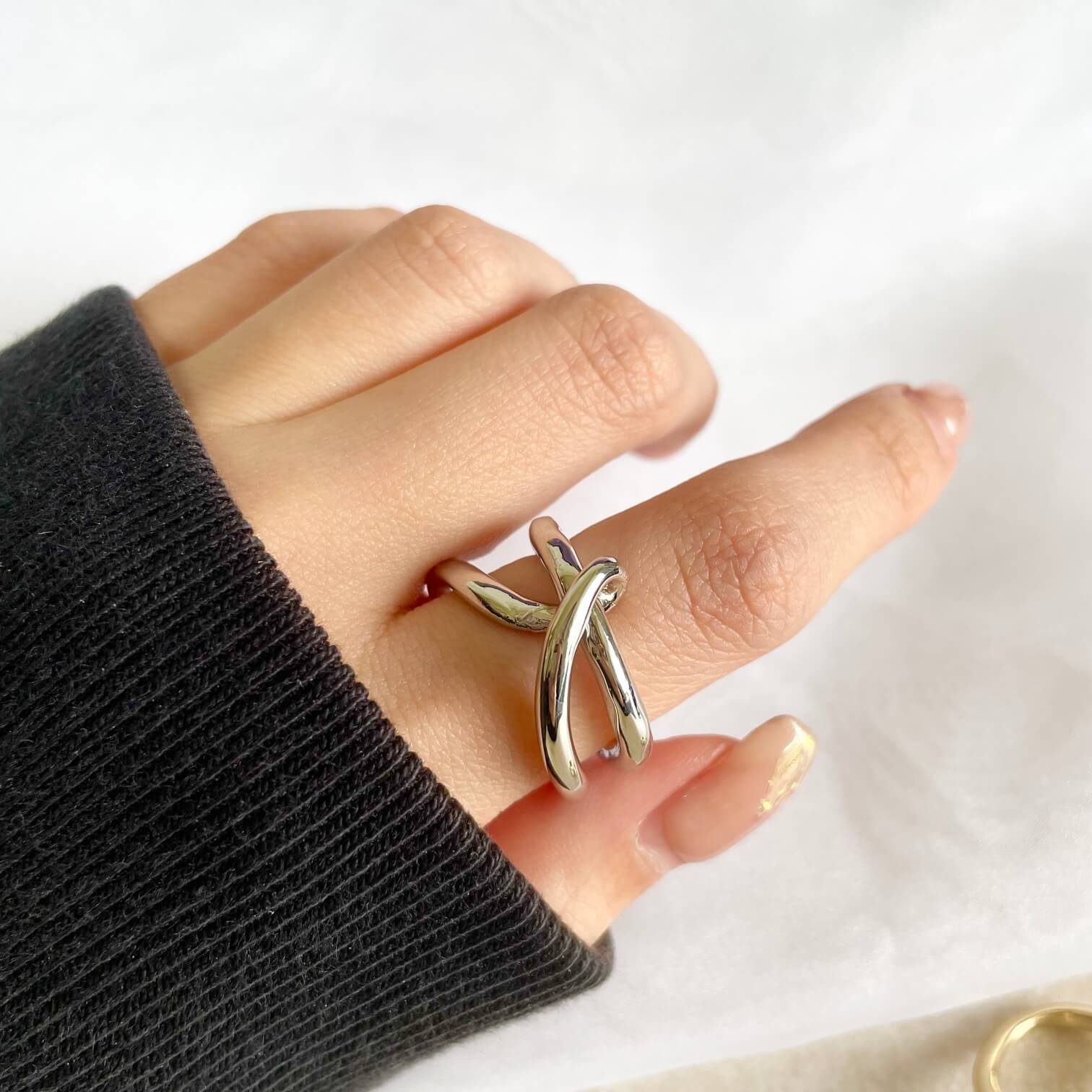 【12/4 20:00~全品50%OFFクーポンあり】リング ダブルフィンガーリング 2way 指輪 レイヤード 重ね付け ダブルフィンガー 13号 ボリューミ...