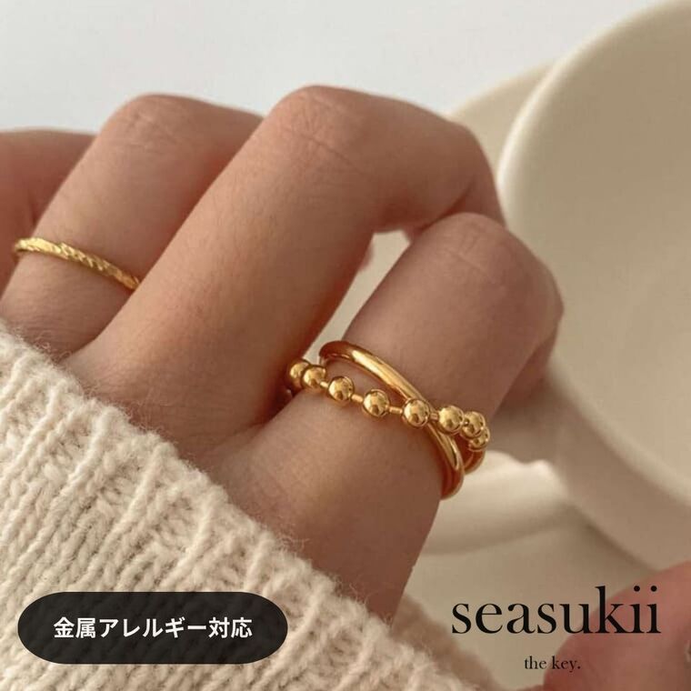 【楽天スーパーSALE 10％OFF】リング 11号 14号 16号 指輪 ステンレスリング チェーンリング デザインリング 2連リング 金属アレルギー対応 ボールチェーン 人差し指 中指 韓国アクセサリー プレゼント ギフト 20代 30代 40代 50代 ママコーデ