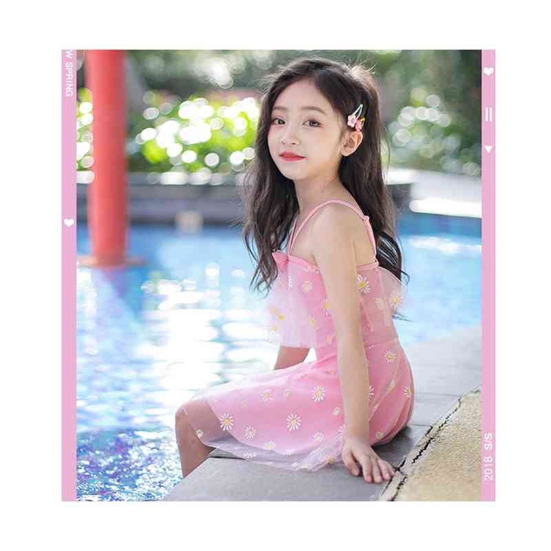 ワンピース水着 キッズ 女の子 花柄 肩出し 水着 ガーゼスカート スクール ワンピ...
