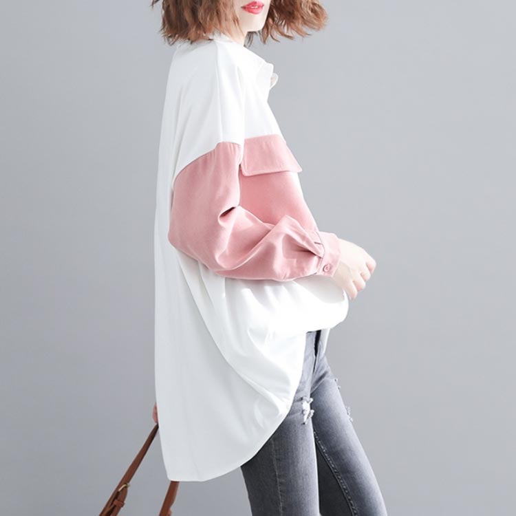 XL-4XLサイズ！バイカラービッグシャツ 秋服 ロングシャツ チュニックシャツ ビッグシルエット シャツ ビッグシャツ バイカラー 切り替え 大きサイズ カジュアル 体型カバー レディース送料無料 second-stage01-10004615 Amoremio 楽天市場店 サンプル画像2