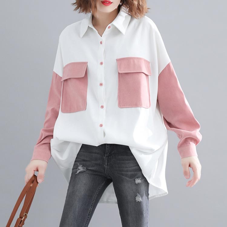 XL-4XLサイズ！バイカラービッグシャツ 秋服 ロングシャツ チュニックシャツ ビッグシルエット シャツ ビッグシャツ バイカラー 切り替え 大きサイズ カジュアル 体型カバー レディース送料無料 second-stage01-10004615 Amoremio 楽天市場店 サンプル画像3