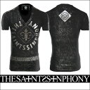 新作【THE SAINTS SINPHONY/セインツシンフォニー】AMOR FATI ・Tシャツ（半袖・Vネック・グレー/ブラック・GRY/BLK）メンズ【送料無料】グランジ感のある生地にシルバーのプリントがカッコイイ！スタッズで描かれたユリモチーフが◎【インポート】【セレカジ】【正規品】