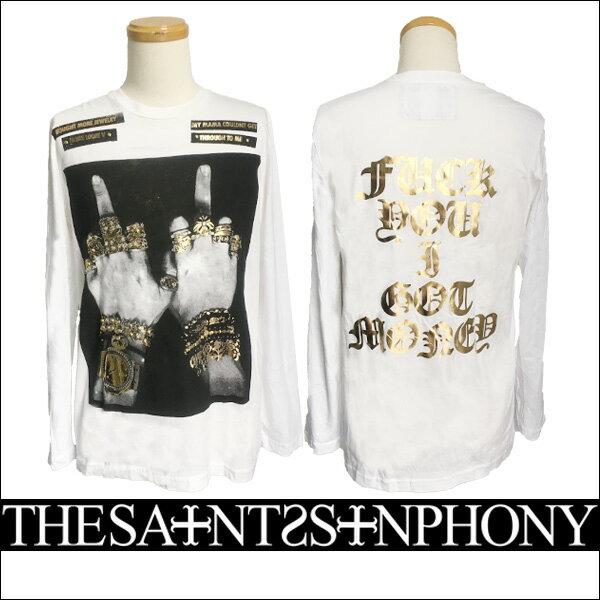 新作【THE SAINTS SINPHONY/セインツシンフォニー】CHAMPIONSHIP RINGS Tシャツ（長袖・ホワイト・WHT）メンズ【送料無料】モノクロFUCKグラフィック×ゴールドプリントがCOOL！バックスタイルもカッコイイ1枚です！【インポート】【正規品】