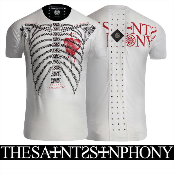 新作【THE SAINTS SINPHONY/セインツシンフォニー】CROWN PF HEART・Tシャツ（半袖・CREWネック・ホワイト・WHT）メンズ【送料無料】スタッズで描かれたボーンデザインがCOOL！レッドのプリントがモノトーンに映えます！【インポート】【セレカジ】【正規品】