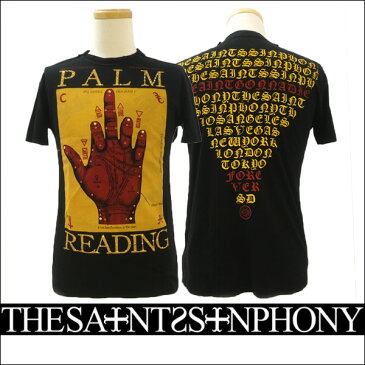 新作【THE SAINTS SINPHONY/セインツシンフォニー】PALM READER・Tシャツ（半袖・CREWネック・ブラック・BLK）メンズ【送料無料】ブラックにイエローとレッドのプリントがかっこいい！ハンドプリントが印象的な1枚！【インポート】【セレカジ】【正規品】