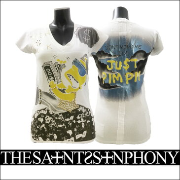 新作【THE SAINTS SINPHONY/セインツシンフォニー】MIND ON MY MONEY・Tシャツ（半袖・Vネック・ホワイト・WHT）レディース【送料無料】セインツシンフォニー2017年秋冬新作入荷！【インポート】【セレカジ】【正規品】