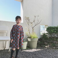 ノーカラードットワンピース/ぽわん袖/ボリューム袖/シンプル/女の子/ベビー服/子ども服/服/ナチュラル/100/110/120/130/140cm
