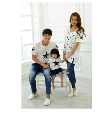 親子ペアルック星柄半袖Tシャツ/星柄/シンプル/夏/子ども服/子供服/女の子/出産祝い/おすすめ/赤ちゃん//おそろい/双子/ギフト/リンクコーデに80/90/100/110/120/130/140/150cm