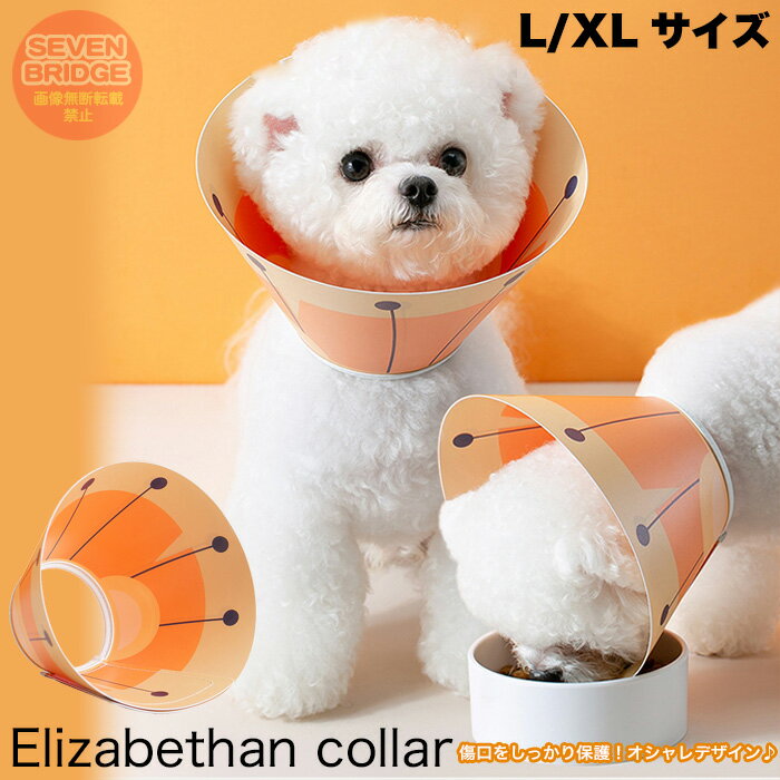 L / XL サイズ 犬 猫 エリザベスカラー PVC 術後 傷口保護 介護 術後ウェア 皮膚病 かわいい ソフト オレンジ 調節可能 h0447
