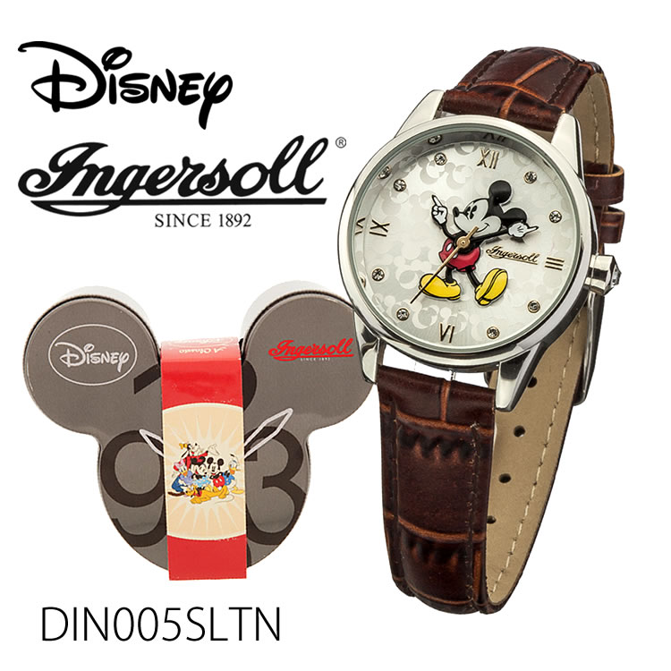 【レビューでプレゼント】Ingersoll Disney　クラシックタイムコレクション（ミッキーマウスウォッチ）DIN005SLTN 時計 ブラウン プレゼント ギフト 贈り物 腕時計 おしゃれ ウォッチ