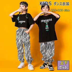 【人気商品】ダンス衣装 上下セット トップス長袖 女子用へそ出し パンツ ロング丈 ゼブラ模様 110 120 130 140 150 160 170 180 袖リブ 裾リブ キッズ ジュニアダンス衣装 セットアップ ヒップホップ ダンス衣装 練習 本番 ストリート