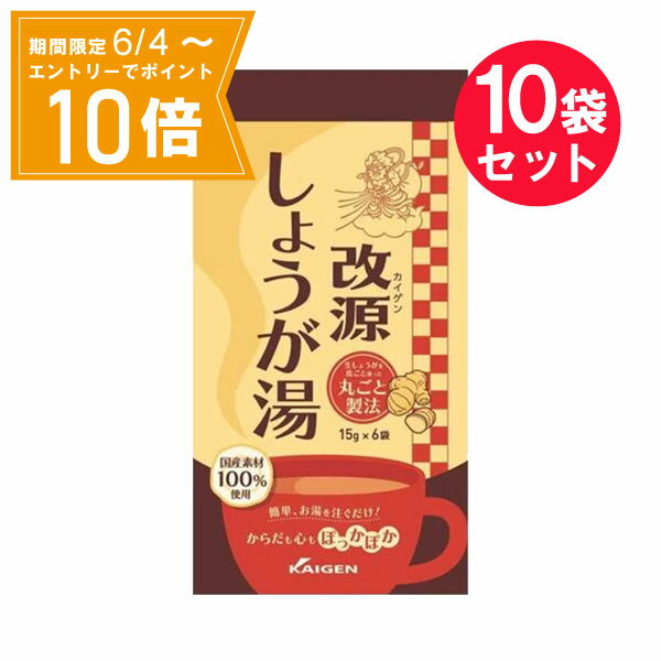 【エントリーで店内全品★ポイント10倍★お買い物マラソン期間中 5/9 20:00～5/16 01:59まで】※『10袋セット』【送料無料】改源しょうが湯 15g×6袋 カイゲンファーマ 粉末清涼飲料