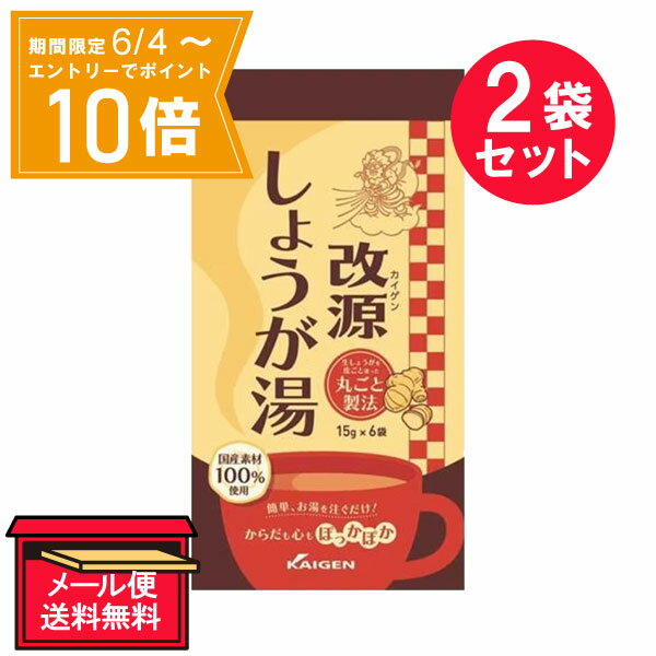 【エントリーで店内全品★ポイント10倍★お買い物マラソン期間中 5/9 20:00～5/16 01:59まで】※『2袋セット』【メール便 送料無料】改源しょうが湯 15g×6袋 カイゲンファーマ 粉末清涼飲料