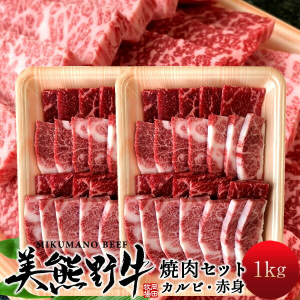 焼肉セット1kg 牛肉 幻の黒毛和牛 美熊野牛 カルビ＆赤身（各500g）焼き肉用 みくまのぎゅう 三重県熊..