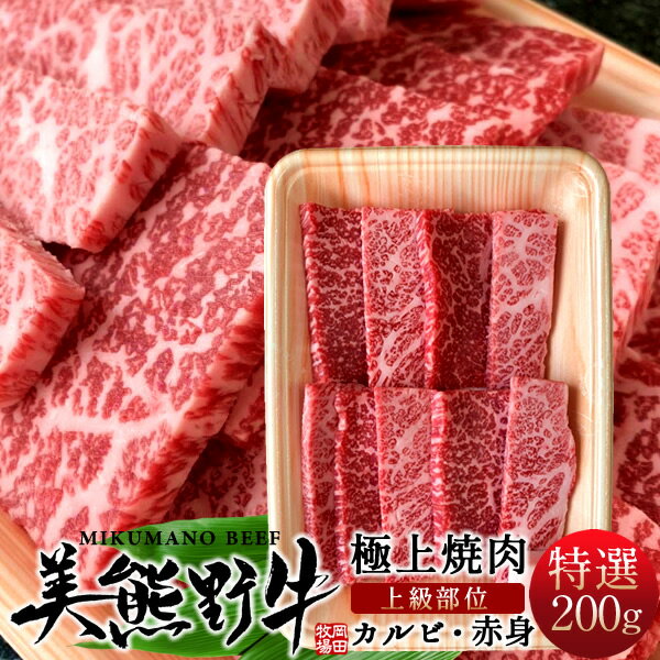 焼肉セット200g お試し 牛肉 幻の黒毛和牛 美熊野牛［特選］上カルビ＆上赤身（各100g）焼き肉用 みく..