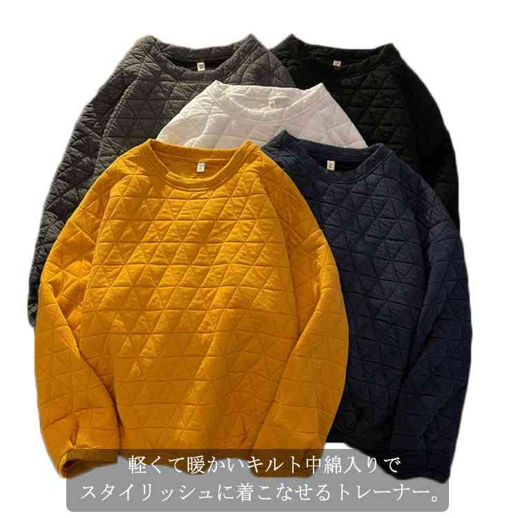 プルオーバー キルティング レディース キルト綿 トレーナー 長袖 トップス 厚手 中綿 キルティング カットソー 丸首 クルーネック シンプル 大きいサイズ ...