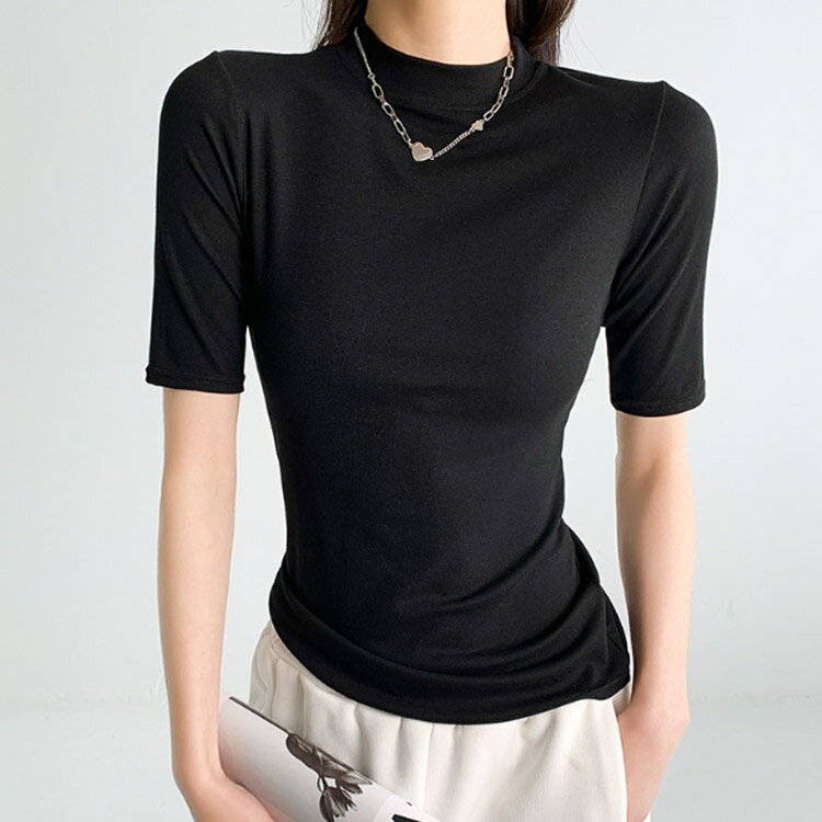 春 日焼け対策 秋 【2枚セット】レディース 無地 Tシャツ 夏 ゴルフ 半袖 OL ハイネックtシャツ 五分袖 カットソー Tシャツ 半袖tシャツ 薄手 フィット スリム トレーナー 20代 30代 40代 トップス