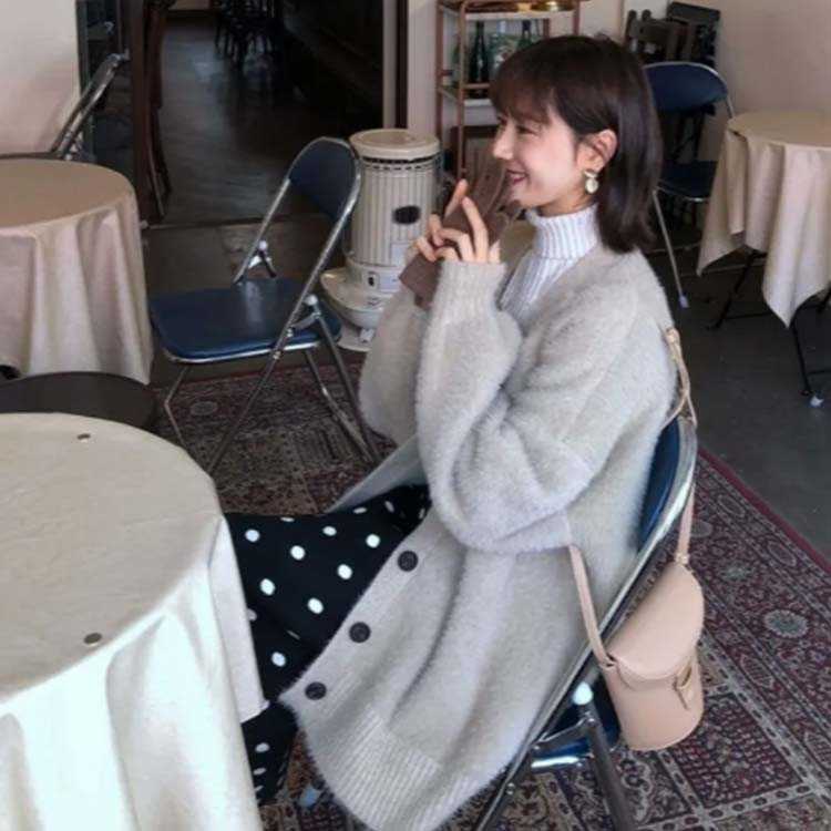 レディース 通勤 ニットカーディガン もこもこ 秋冬 ロングカーディガン 重ね着 ポ...