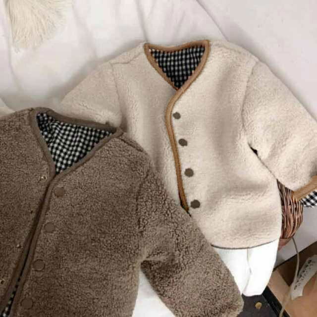 韓国 女の子 アウター 通園 ボアブルゾン コート モコモコ ボアコート 子供服 冬服 ユニセックス キッズ ジャケット 裏起毛 あたたかい 赤ちゃん 通園 軽量 男の子 上着 チェック 通学 ノーカラー ベビー 防寒 暖かい 80 90 100 110 送料無料