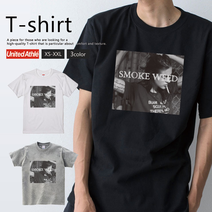 Rakuten - Tシャツ メンズ レディース 半袖 おしゃれ ブランド UnitedAthle 5.6オンス ブラック ホワイト グレー 半袖 綿 よれない 透けない 長持ち 春 夏 プリント 大きいサイズ セクシー ガール タバコ 煙草 ロゴ フォト weed モノクロ タトゥー
