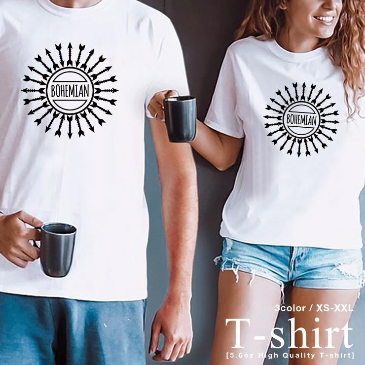 Tシャツ レディース 半袖 綿100% 半袖 おしゃれ プリントtシャツ コットン 人気 高品質 クルーネック メンズ ロゴT 大人かわいい BOHEMIAN ボヘミアン ネイティブ エスニック 言葉 英語 矢 アロー