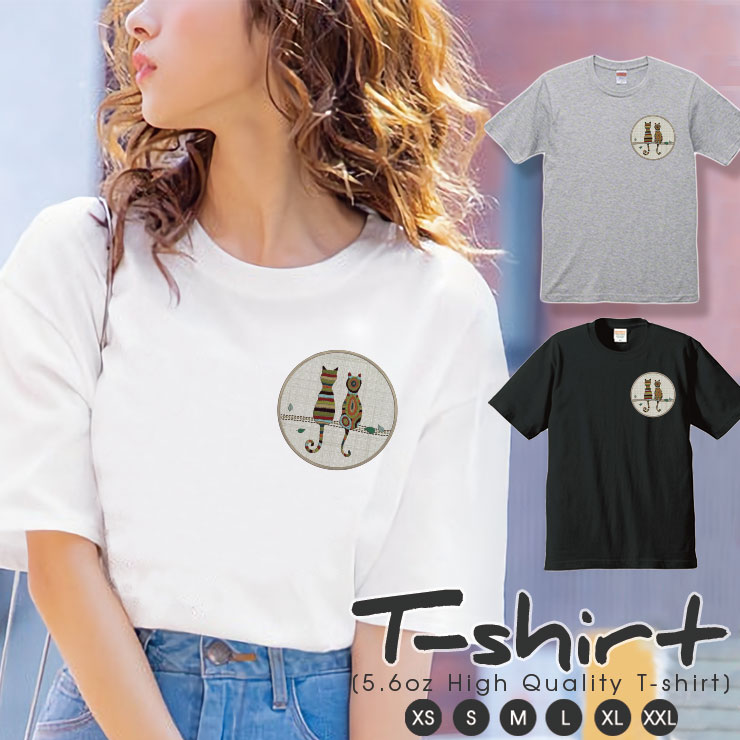 Rakuten - 10%OFF★Tシャツ レディース 半袖 カジュアル ペア カップル ロゴTシャツ 大人 トップス プリント カットソー ブランド ゆったり かわいい おしゃれ 猫 後ろ姿 刺繍風 cat ねこ