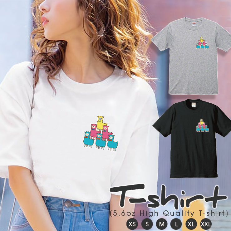 Rakuten - Tシャツ レディース 半袖 カジュアル ペア カップル ロゴTシャツ 大人 トップス プリント カットソー ブランド ゆったり かわいい おしゃれ alpaca アルパカ カラフル